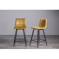 Mondrian Mustard Velvet Fabric Bar Stools with Black Legs