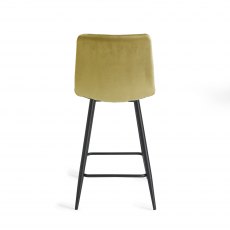 Mondrian Mustard Velvet Fabric Bar Stools with Black Legs