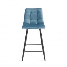 Mondrian Petrol Blue Velvet Fabric Bar Stools with Black Legs