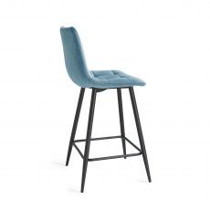 Mondrian Petrol Blue Velvet Fabric Bar Stools with Black Legs