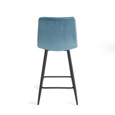 Mondrian Petrol Blue Velvet Fabric Bar Stools with Black Legs