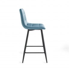 Mondrian Petrol Blue Velvet Fabric Bar Stools with Black Legs