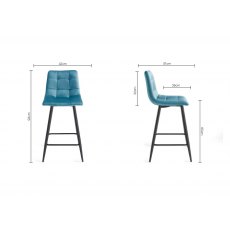 Mondrian Petrol Blue Velvet Fabric Bar Stools with Black Legs