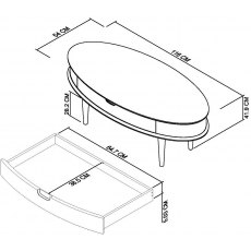 Home Origins Johansen Scandi Oak Coffee Table with Drawer- line drawing