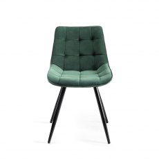 Seurat Green Velvet Fabric Chairs with Black Legs