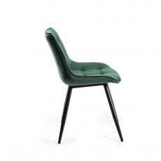 Seurat Green Velvet Fabric Chairs with Black Legs