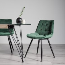 Seurat Green Velvet Fabric Chairs with Black Legs