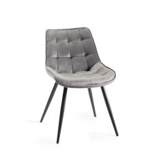 Seurat Grey Velvet Fabric Chairs with Black Legs
