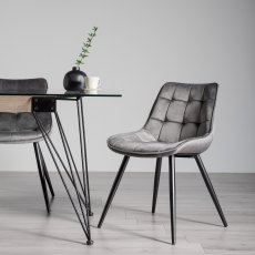 Seurat Grey Velvet Fabric Chairs with Black Legs