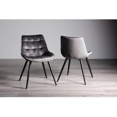 Seurat Grey Velvet Fabric Chairs with Black Legs