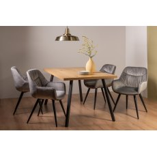 Ramsay Oak Effect 6 Seater Dining Table with 4 Legs & 4 Dali Grey Velvet Fabric Chairs