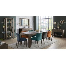 Blake Dark Oak Dark Blue Velvet Fabric Low Back Dining Chairs