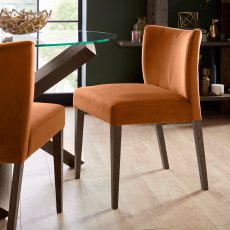 Blake Dark Oak Harvest Pumpkin Velvet Fabric Low Back Chairs