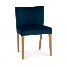 Blake Light Oak Dark Blue Velvet Fabric Low Back Chairs