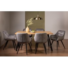 Ramsay 4 Leg Oak Effect 6 Seater & 6 Dali Grey Velvet Fabric Chairs