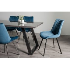 Hirst Grey Painted Glass 6 Seater Dining Table & 6 Fontana Blue Velvet Fabric Chairs