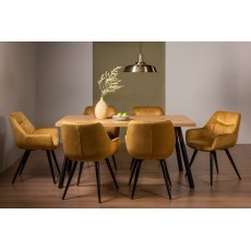 Ramsay 4 Leg Oak Effect 6 Seater & 6 Dali Mustard Velvet Fabric Chairs