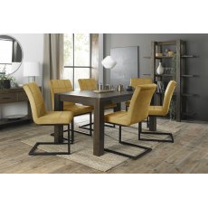 Blake Dark Oak 6-8 Dining Table & 6 Lewis Mustard Velvet Fabric Chairs