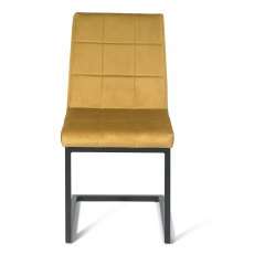 Blake Dark Oak 6-8 Dining Table & 6 Lewis Mustard Velvet Fabric Chairs