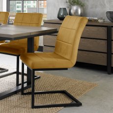 Blake Dark Oak 6-8 Dining Table & 6 Lewis Mustard Velvet Fabric Chairs