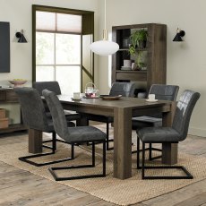 Home Origins Constable Fumed Oak 6 Seat Dining Table and Lewis Distressed Dark Grey Fabric