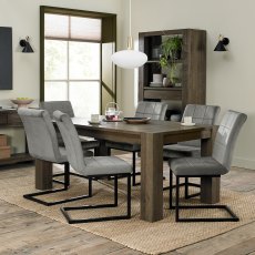 Home Origins Constable Fumed Oak 6 Seat Dining Table and Lewis Grey Velvet Fabric