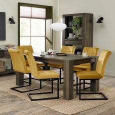 Home Origins Constable Fumed Oak 6 Seat Dining Table and Lewis Mustard Velvet Fabric