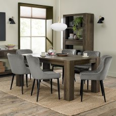 Home Origins Constable Fumed Oak 6 Seat Dining Table and Cezanne Velvet Grey Fabric