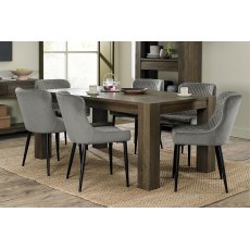 Home Origins Constable Fumed Oak 6 Seater Dining Set- 6 Cezanne Dining Chairs- Grey Velvet Fabric