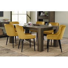 Home Origins Constable Fumed Oak 6 Seater Dining Set- 6 Cezanne Dining Chairs- Mustard Velvet Fabric