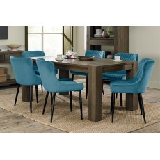 Home Origins Constable Fumed Oak 6 Seater Dining Set- 6 Cezanne Dining Chairs- Petrol Blue Velvet Fabric