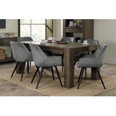 Home Origins Constable Fumed Oak 6 Seater Dining Set- 6 Dali Dining Chairs- Grey Velvet Fabric