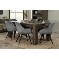 Constable Fumed Oak 6 Seater Dining Table & 6 Dali Grey Velvet Fabric Chairs