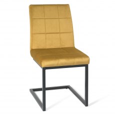 Home Origins Lewis Cantilever Upholstered Dining Chair- Mustard Velvet Fabric- front angle shot