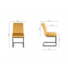 Home Origins Lewis Cantilever Upholstered Dining Chair- Mustard Velvet Fabric- line drawing