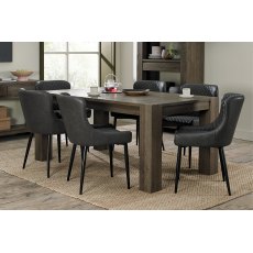 Constable Fumed Oak 6-8 Dining Table & 6 Cezanne Chairs in Dark Grey Faux Leather with Black Legs