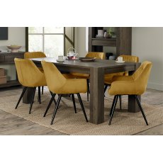 Home Origins Constable Fumed Oak 6-8 Seater Extending Dining Set- 6 Dali Dining Chairs- Mustard Velvet Fabric