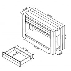 Home Origins Constable Fumed Oak Console Table- line drawing