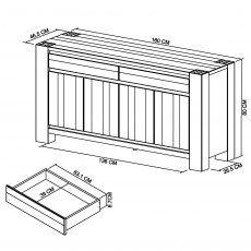 Home Origins Constable Fumed Oak Wide Sideboard- line drawing