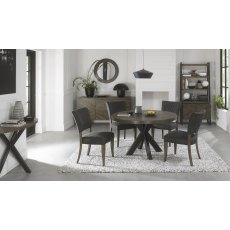 Home Origins Bosco Fumed Oak 4 Seat Circular Dining Table- Constable dark grey fabric