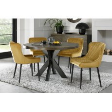 Home Origins Bosco Fumed Oak 4 Seat Circular Dining Table- cezanne mustard velvet