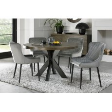 Bosco Fumed Oak 4 Seater Dining Table & 4 Cezanne Chairs in Grey Velvet Fabric with Black Legs