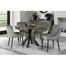 Home Origins Bosco fumed oak 4 seater dining table with 4 Cezanne chairs- grey velvet fabric