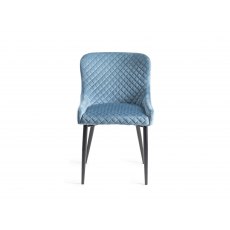 Home Origins Cezanne upholstered dining chair with sand black powder coated legs- petrol blue velvet fabric- front on