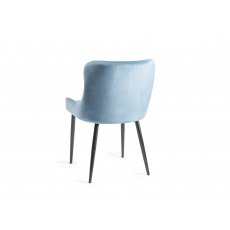 Home Origins Cezanne upholstered dining chair with sand black powder coated legs- petrol blue velvet fabric- back angle sh