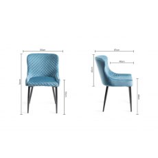 Home Origins Cezanne upholstered dining chair with sand black powder coated legs- petrol blue velvet fabric- line drawing