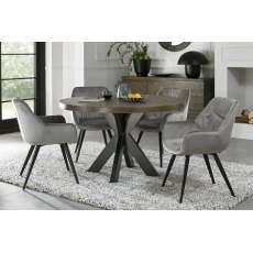 Home Origins Bosco fumed oak 4 seater dining table with 4 Dali chairs- grey velvet fabric