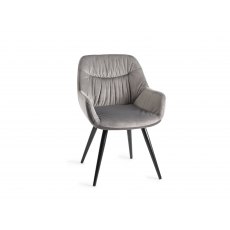 Home Origins Dali upholstered dining chair with sand black powder coated legs- grey velvet fabric- front angle shot