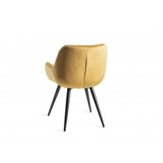 Home Origins Dali upholstered dining chair with sand black powder coated legs- mustard velvet fabric- back angle shot