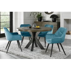 Home Origins Bosco fumed oak 4 seater dining table with 4 Dali chairs- petrol blue velvet fabric